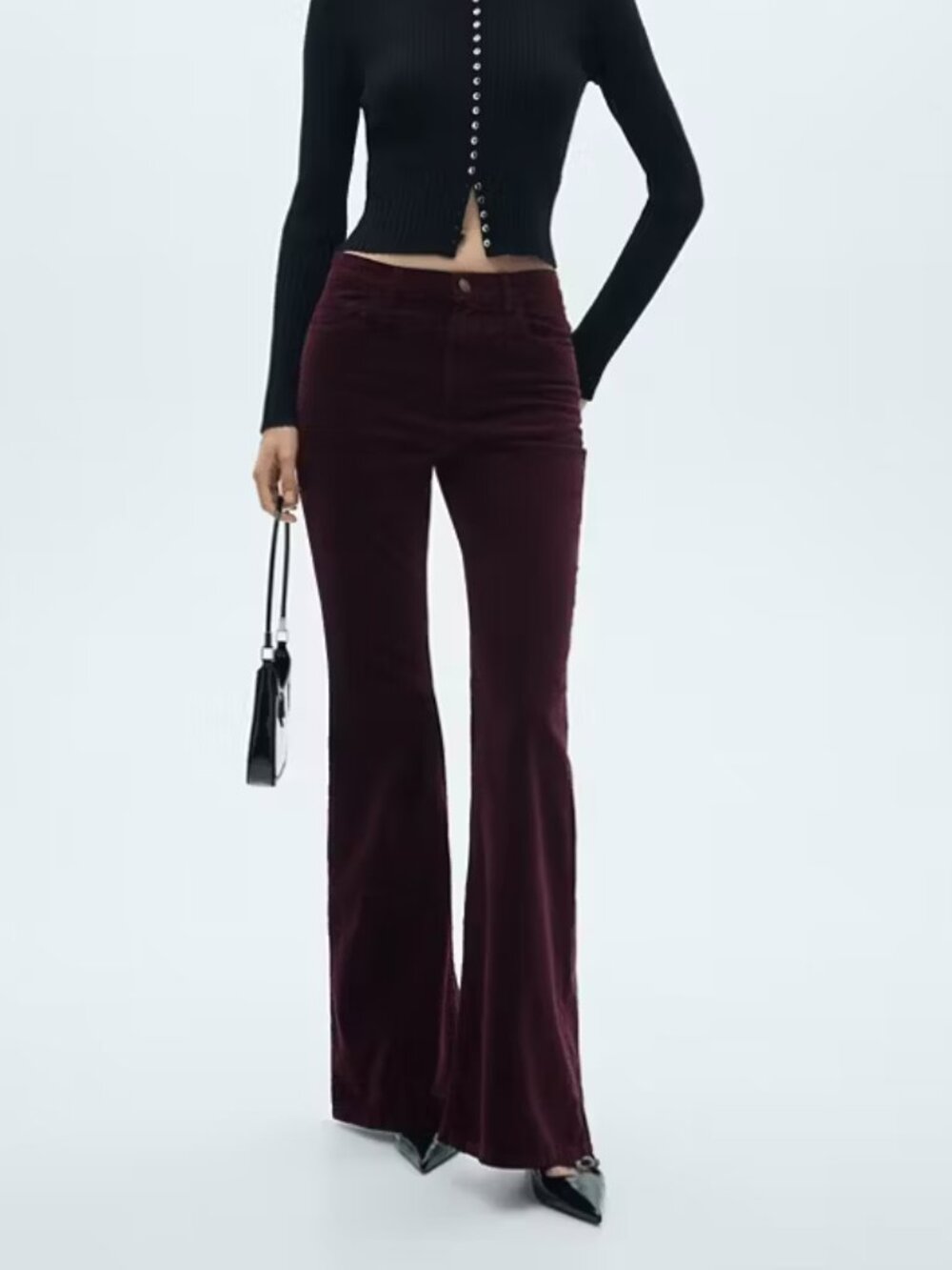 NWOT! | Mango "Violetta" Flared-Leg Fine-Wale Corduroy Jeans | Wine | Size 10